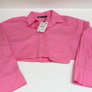 NWT Zara Vibrant Pink Cropped Shirt